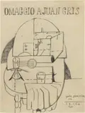 Valerio Adami, Omaggio a Juan Gris, pencil on paper