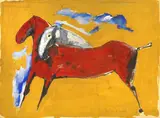 Marino Marini, Due cavalli, 1947, mixed media on paper applicata on canvas