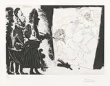 Pablo Picasso, Patron et sa suite en visite à l'atelier du vieux peintre, 1968, Acquatinta e puntasecca