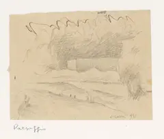 Paesaggio by Carlo Carrà, 1921, pencil and inchiostro on paper, offered Jun 2020