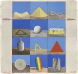 Lucio Del Pezzo, Le dodici stanze del sogno di Polifilo, 1976, mixed media on card