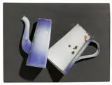 Arman, Senza titolo, 1963, caffettiera smaltata and tagliata on panel