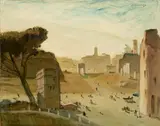 Maceo Casadei, Paesaggio con figure, oil on compensato