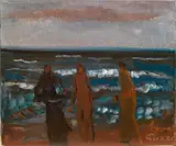 Beppe Guzzi, Figure sulla spiaggia, oil on canvas