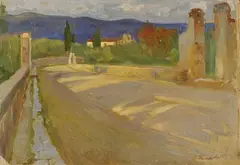 Giuseppe Fraschetti, Strada di campagna, 1900, oil on cardboard