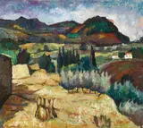Gastone Benvenuti, Paesaggio, oil on faesite
