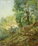 Seve Sospizio, Case nel bosco, oil on compensato