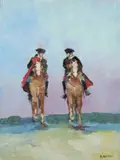 Carabinieri a cavallo by Renato Natali, oil on canvas board, offered May 2020