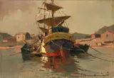 Vecchio veliero by Carlo Domenici, oil on compensato, offered May 2020