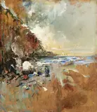Ferruccio Rontini, Costa labronica, 1952, oil on compensato