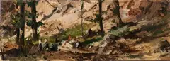 Ludovico Raymond, Sosta in montagna, oil on cardboard