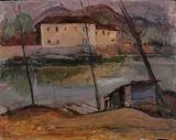 Guido Ferroni, Case sull'Arno, oil on compensato