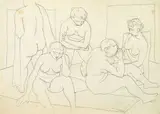 Felice Casorati, Nudi nello studio, 1948, pencil and inchiostro on paper