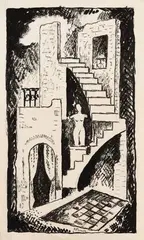 René Paresce, Statua e scala, 1932, pencil and inchiostro on paper