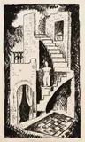 René Paresce, Statua e scala, 1932, pencil and inchiostro on paper