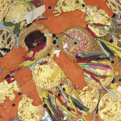 Genetic fusion by Omar Ronda, 1991, plastica and mixed media on panel, offered May 2020