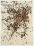 Hermann Nitsch, Unterirdische Stadt, 1983, sangue on canvas serigrafata