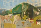 Bruno Saetti, Campeggio a Tarvisio, 1952, oil on canvas applicata on cardboard