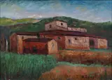 Gino Brogi, Case nei campi, 1970, oil on cardboard telata