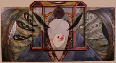 Io in vaso by Bruno Ceccobelli, 2001, mixed media and assemblaggio on panel, offered Mar 2020