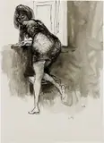 Renato Guttuso, Donna alla finestra, inchiostro and watercolour on paper