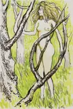 Renato Guttuso, Nudo nel bosco, mixed media on paper applicata on panel