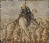 Guido Cadorin, Don Quijote all'assalto di un gregge, 1946, oil on faesite