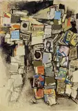 Renato Guttuso, Edicola, 1964, collage and mixed media on paper applicata on canvas