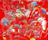 Dipingo un mondo che vive by Luca Alinari, enamel and mixed media on canvas, offered Dec 2018