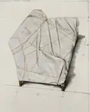 Christo, Wrapped Couch (Project), 1973, mixed media on card
