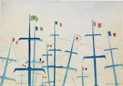 Pasquale Cangiullo, Alberi sul mare, tempera on paper