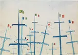 Pasquale Cangiullo, Alberi sul mare, tempera on paper