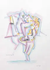 Antonio Marasco, Cameriere, 1969, pastel on fondo litografico