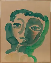 Testa verde by Virgilio Guidi, watercolour on paper applicata on canvas, offered Dec 2017