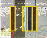 Franco Fossi, Scrittura - morse del codice a barre - synesis (15), 2003, acrylic on juta