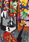 Ugo Nespolo, Il confort al museo, acrylic on legno ritagliato