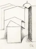 Ottone Rosai, Strada, charcoal on paper