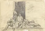 Ottone Rosai, Lastricatori, 1927, pencil and caffè on paper