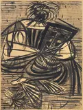 Lojze Spazzapan, Santone (con fiore in primo piano), 1949, ink on paper applicata on canvas