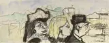 Mino Maccari, Figure, 1965, watercolour and charcoal on paper applicata on panel