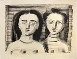 Massimo Campigli, Figure, 1953, ink on paper applicata on canvas