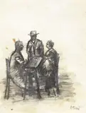 Ottone Rosai, Omini al caffè, charcoal and watercolour on paper