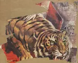 Rotella, Non è aggressiva, 1995, décollage on canvas