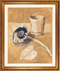 Saverio Barbaro, Bucket and sunflower, 1974, oil on canvas
