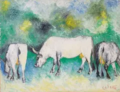 Giuseppe Cesetti, Oxen, oil on canvas
