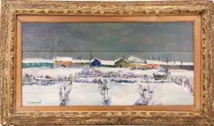 Suburbs under the snow by Giovanni Omiccioli, oil on panel (the panel is made up of horizontal panels), offered Jul 2026