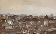 Roofs by Marcello Muccini, oil on canvas, offered Jul 2026