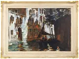 Cosimo Privato, Venetian canal with boats, oil on canvas