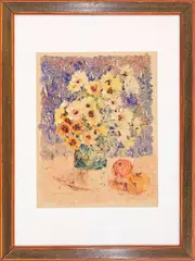 Vase of flowers by Igino Pieresca, 1965, monotype on paper, offered Jul 2026
