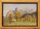 Teodoro Wolf Ferrari, Mountain landscape, oil on canvas transferred to board